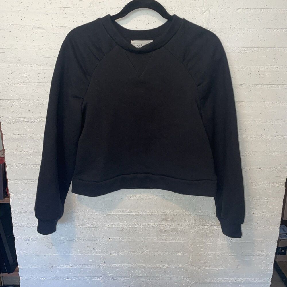 ba&sh Lee Sweatshirt Crop Puff Sleeve Black XS Parisian Modern Elevated Casual